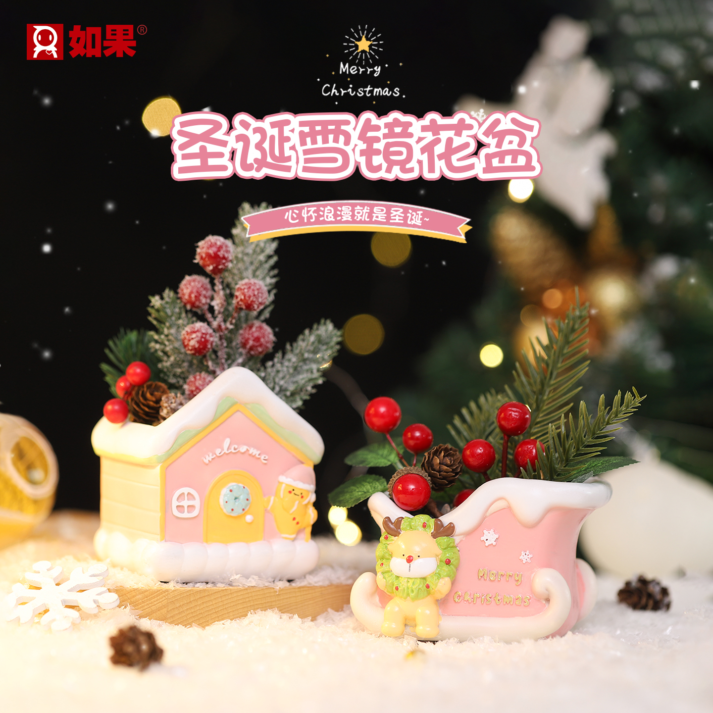 圣诞雪镜花盆